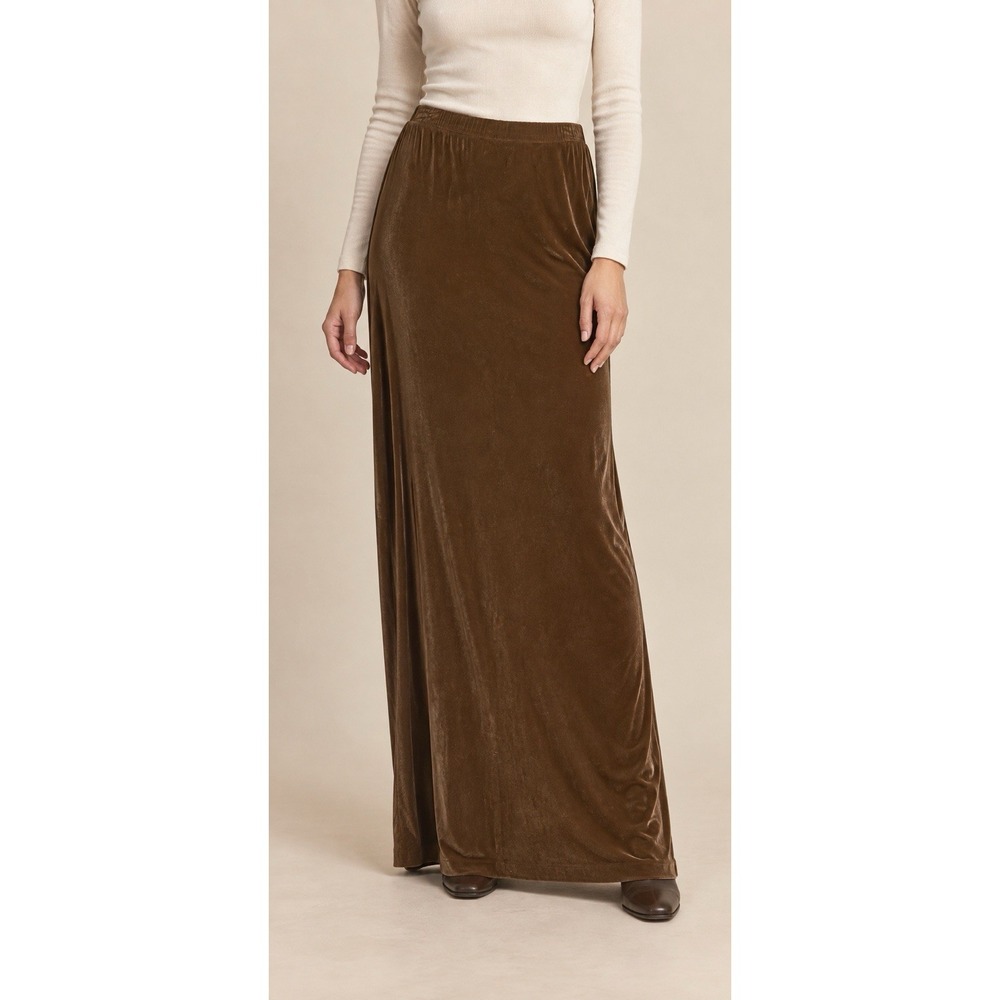 Vintage Y2K Brown Slinky Maxi Skirt Womens L Stretch Column Made in USA
